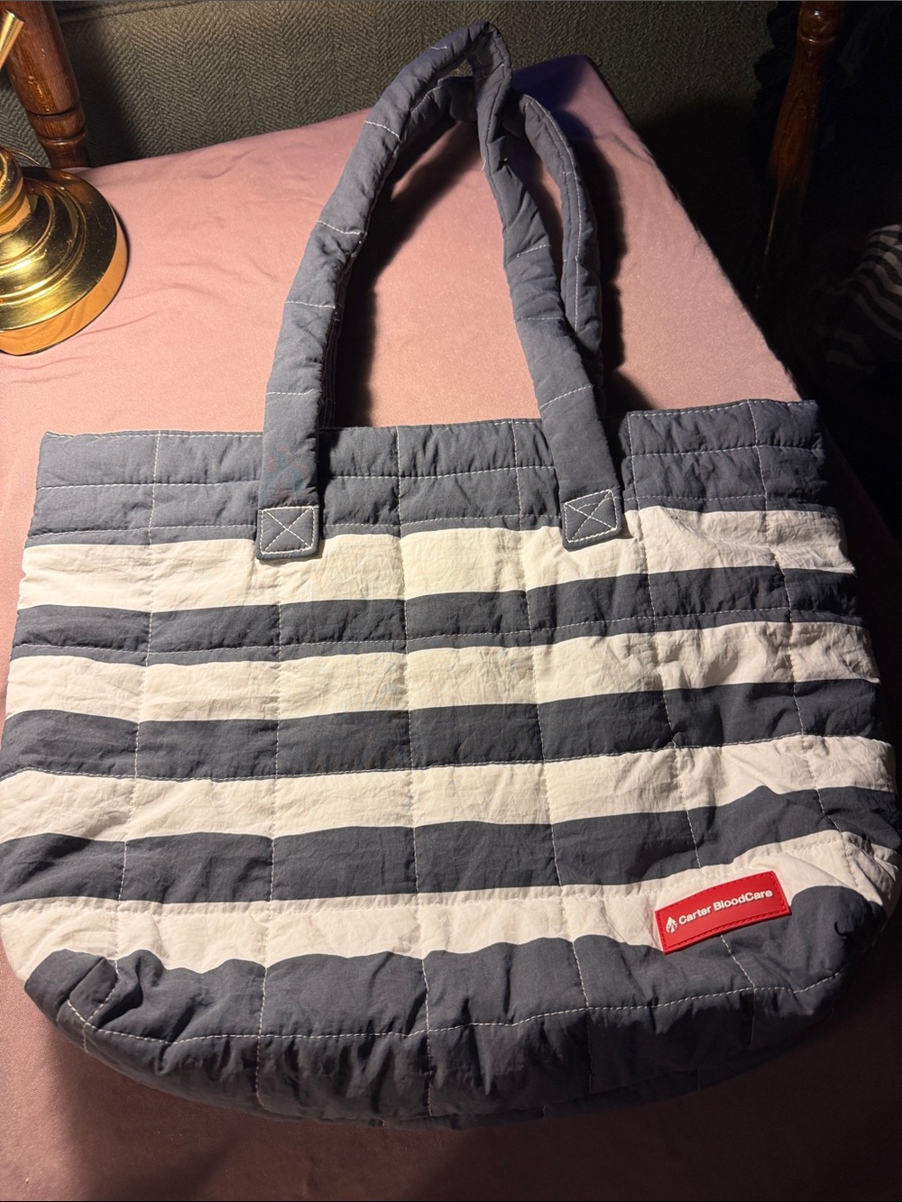 Quilted Stripe Tote Bag - Navy and White